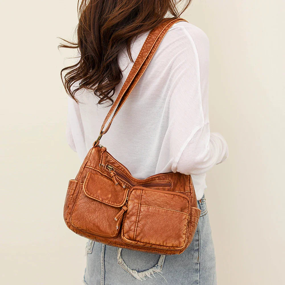 Lykke | Vintage leather shoulder bag with multiple compartments-Elly Rose