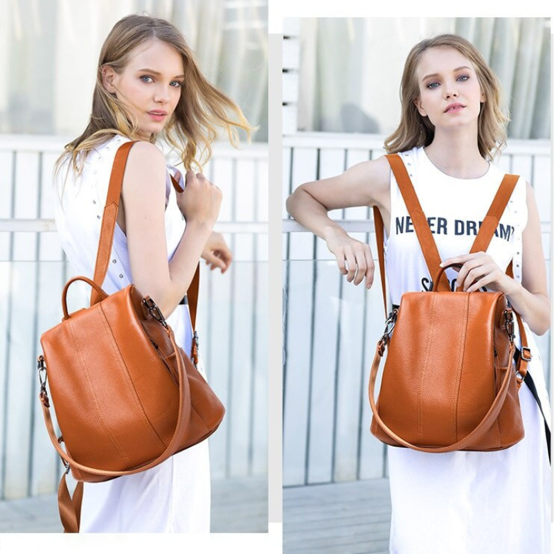 Antonia - Anti-Theft Leather Backpack-Elly Rose