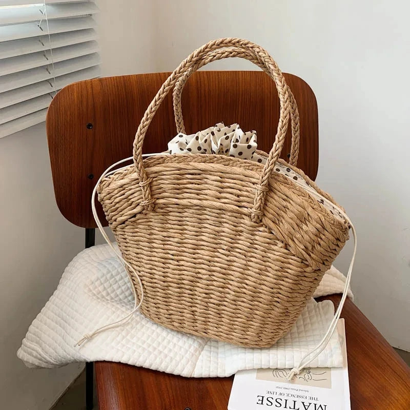 Amila - Large brown wicker bag with bucket-Elly Rose