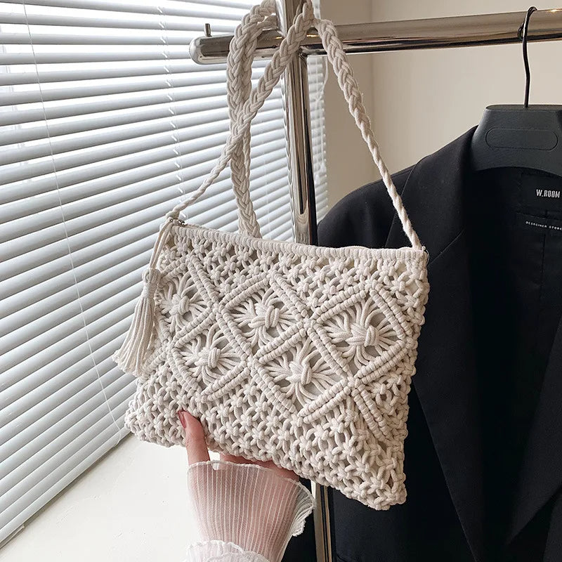ByMave - Crocheted wicker bag with tassels-Elly Rose