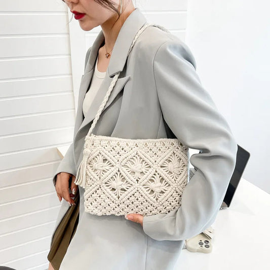 ByMave - Crocheted wicker bag with tassels-Elly Rose