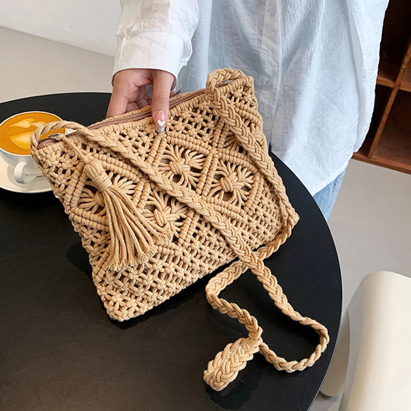 ByMave - Crocheted wicker bag with tassels-Elly Rose