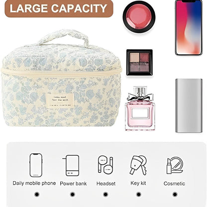 BlossomTidy - Large quilted make-up bag with flowers for women-Elly Rose
