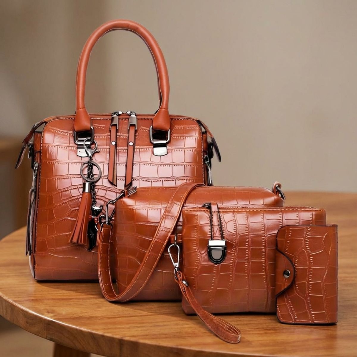 Qyra- 4-piece modern leather bag set