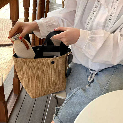 ByMave - Lightweight wicker bag with bucket button-Elly Rose