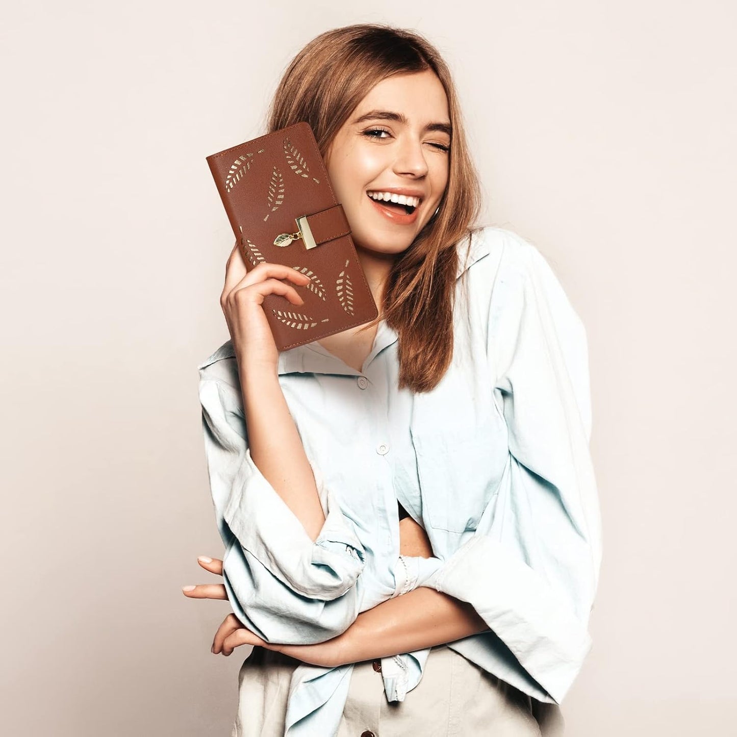 Leather wallet with long leaves - Leanne-Elly Rose