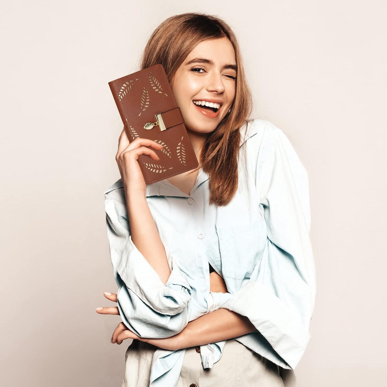 Leather wallet with long leaves - Leanne-Elly Rose