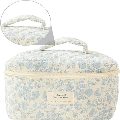 BlossomTidy - Large quilted make-up bag with flowers for women-Elly Rose