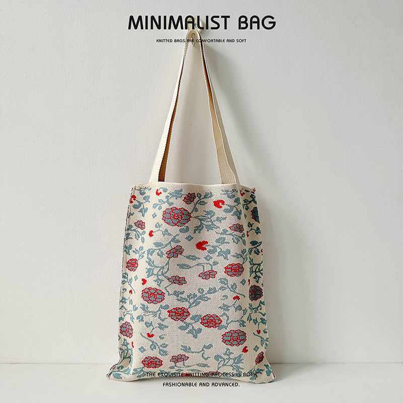 Large knitted tote bag - Flowers-Elly Rose