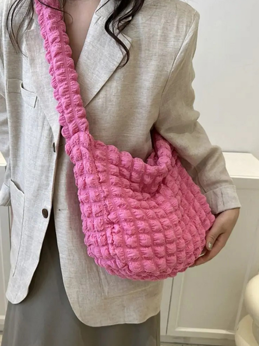 Drew Ladies Pleated Fabric Shoulder Bag | Shopper Pink-Elly Rose