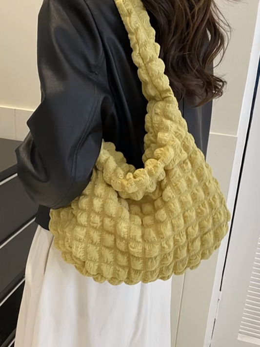 Drew Ladies Pleated Fabric Shoulder Bag | Shopper Green-Elly Rose