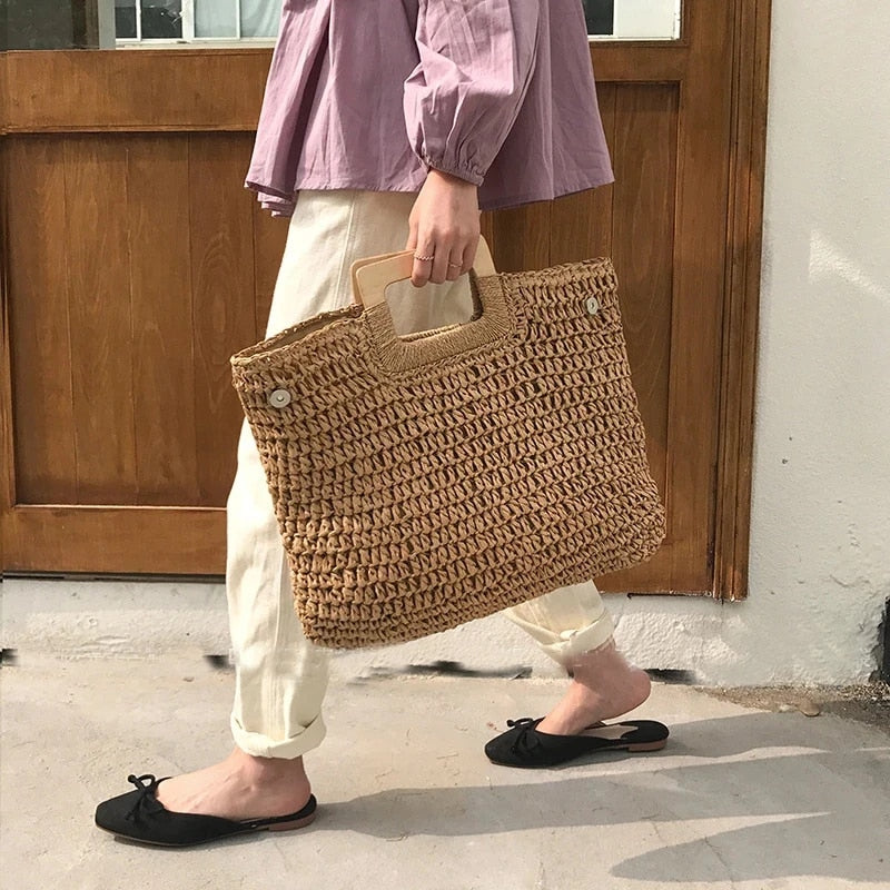 Vintage and bohemian straw handbag-Elly Rose