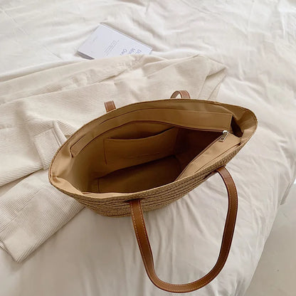 Luxury woven straw tote bag-Elly Rose