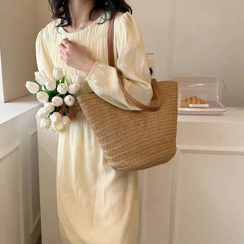 Luxury woven straw tote bag-Elly Rose