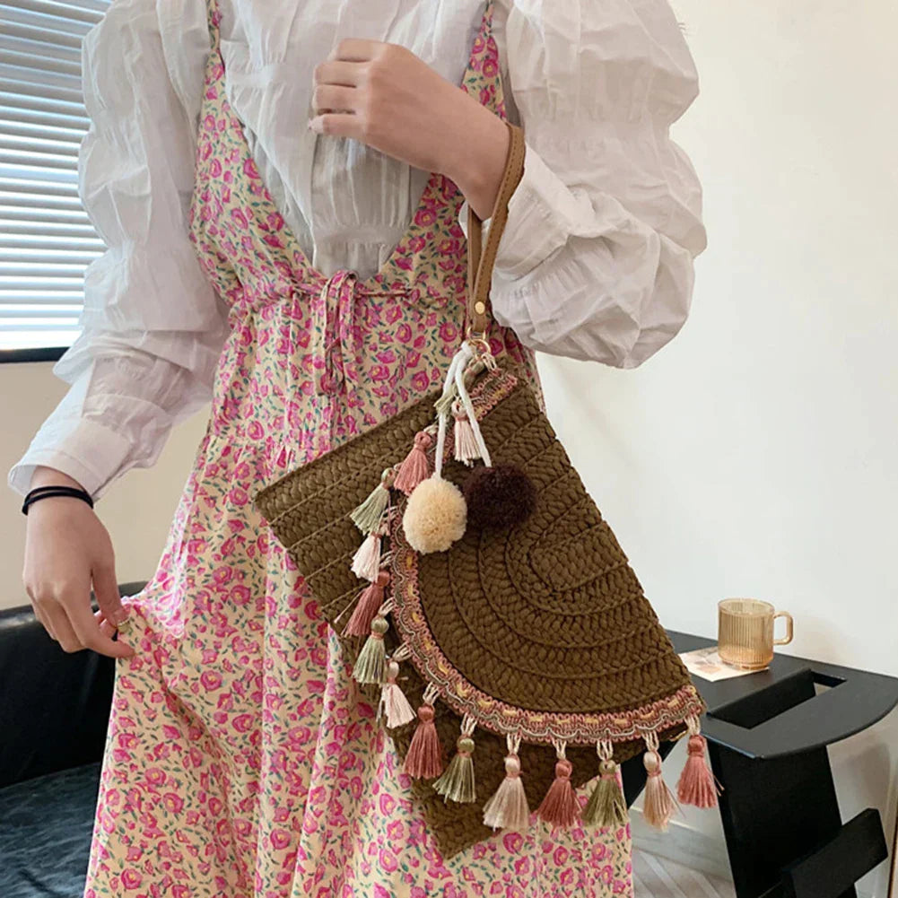 Melina - Retro shoulder bag with pompom-Elly Rose