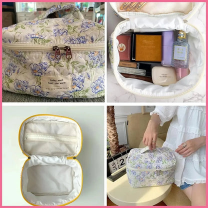 BlossomTidy - Large quilted make-up bag with flowers for women-Elly Rose