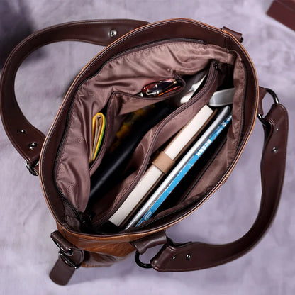 Augusta | Soft leather bag with two handles and elegant details.-Elly Rose
