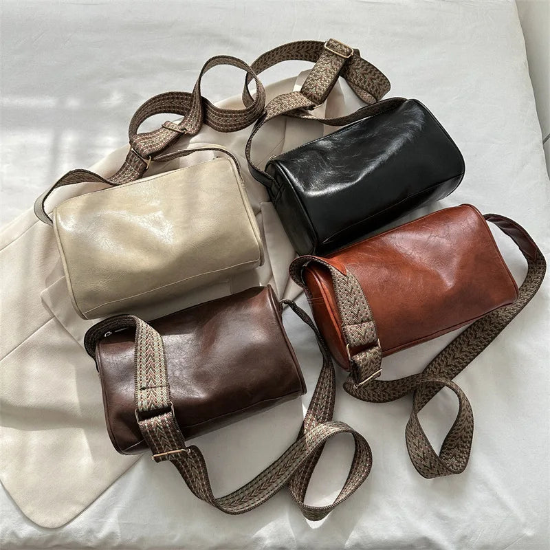 Trine | Vintage Leather Crossbody Bag with Woven Adjustable Strap-Elly Rose