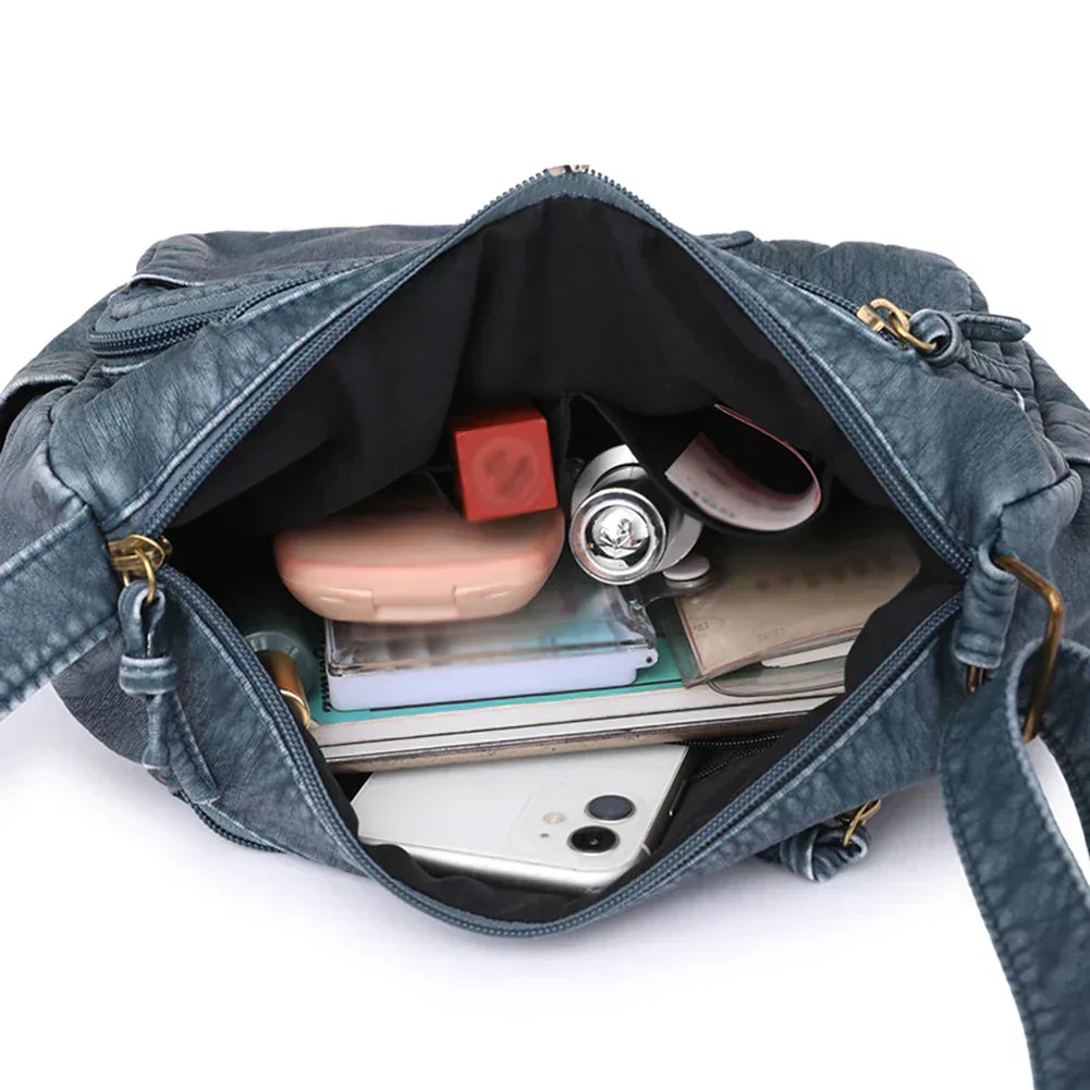 Lykke | Vintage leather shoulder bag with multiple compartments-Elly Rose