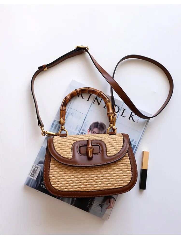 Cognac Bamboo Elegance handbag-Elly Rose
