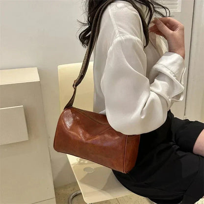 Trine | Vintage Leather Crossbody Bag with Woven Adjustable Strap-Elly Rose