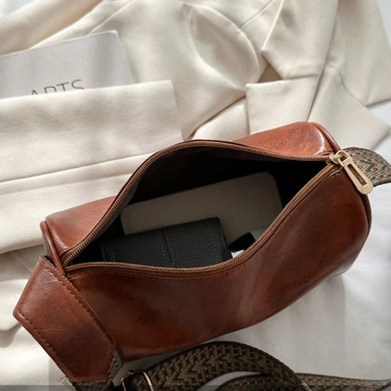 Trine | Vintage Leather Crossbody Bag with Woven Adjustable Strap-Elly Rose
