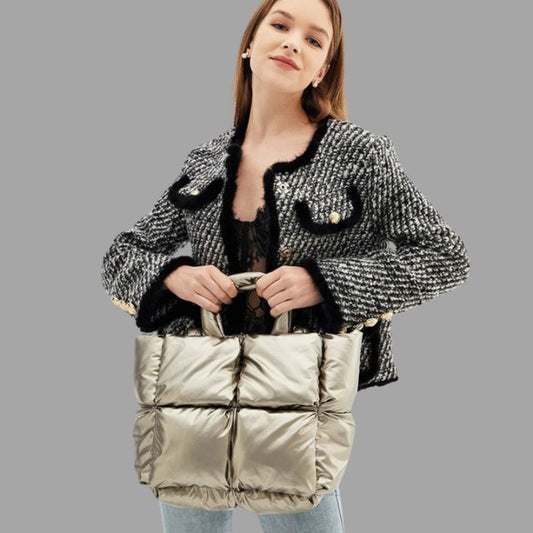 Enna - Stamp-shaped metal carrier bag with gathered design-Elly Rose