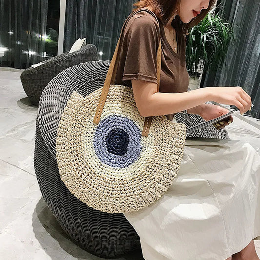 ByMave - Patchwork wicker bag with round shoulder strap-Elly Rose