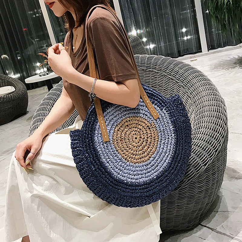 ByMave - Patchwork wicker bag with round shoulder strap-Elly Rose
