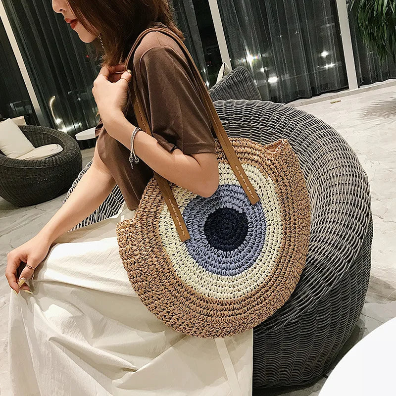 ByMave - Patchwork wicker bag with round shoulder strap-Elly Rose