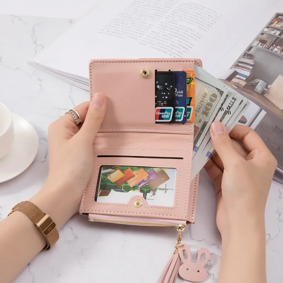 Small wallet with pompom zipper | Elegant and functional-Elly Rose